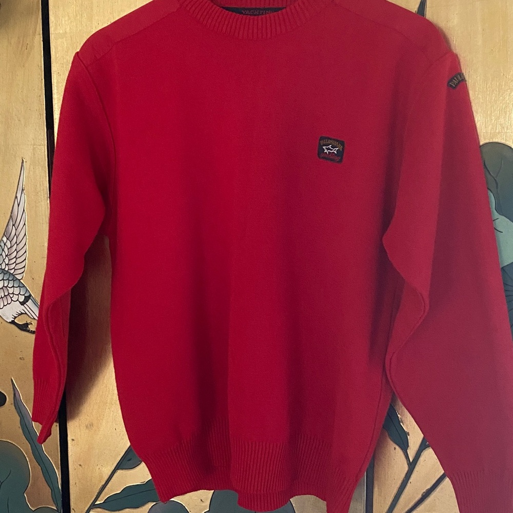 Vintage rare Paul & Shark Wool Red designer sweater Y2K rich preppy rich men’s L